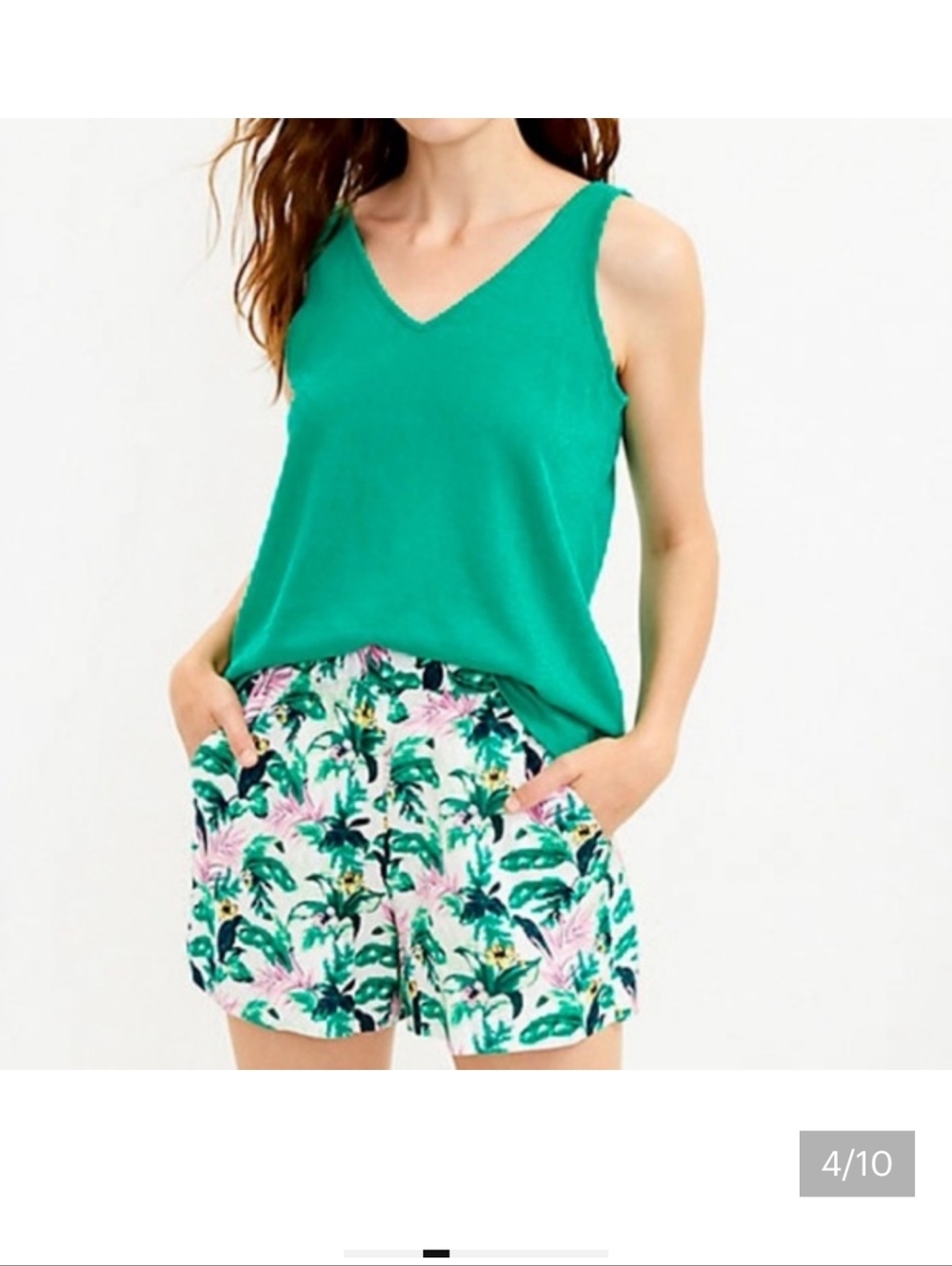 LOFT Botanical Print Shorts Linen Blend Medium